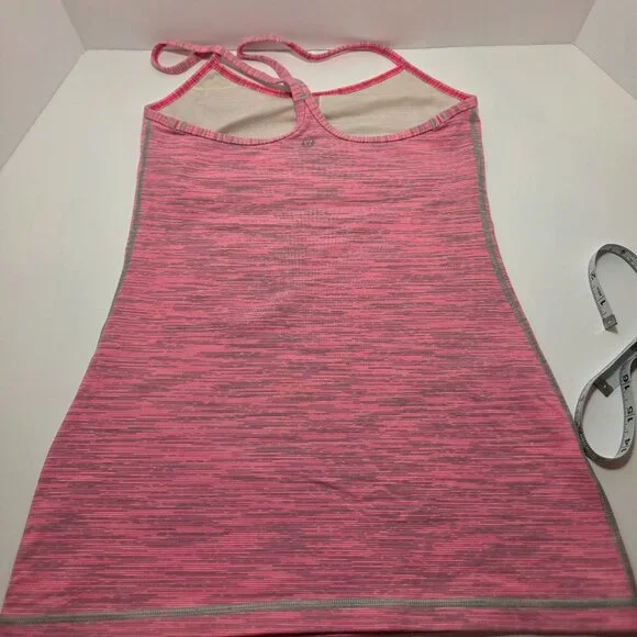 Lululemon Power Y Heathered Pink Racerback Tank w/ Built-In Bra - Picture 5 of 10